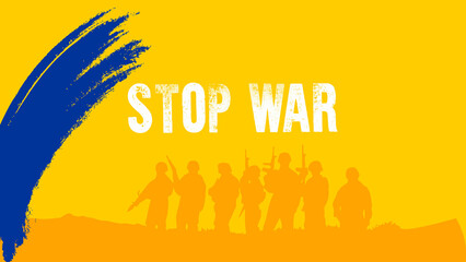 Stop War Ukraine-Russia conflict. Ukraine Russia war, stop Ukraine war design vector illustrations on blue and yellow color