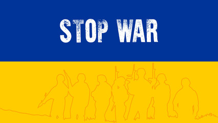 Stop War Ukraine-Russia conflict. Ukraine Russia war, stop Ukraine war design vector illustrations on blue and yellow color