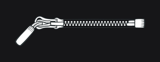 Hand-drawn zipper closed isolated. Line art Vector Illustration on black background 