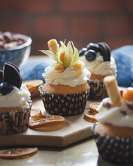 Sweet cupcakes dessert with berries
