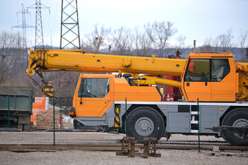 Heavy duty mobile lifting crane at construction site
