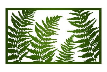 Horizontal pano with fern leaves. Design for home. File for cutting and decorating