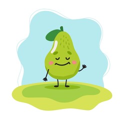 Pear cute character, illustration for kids in cartoon style