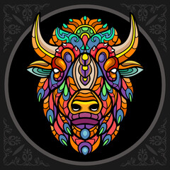 Colorful bison head zentangle arts, isolated on black background   © REYYARTS