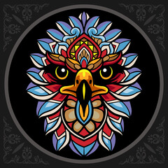 Colorful Eagle head zentangle arts, isolated on black background  