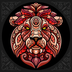Colorful lion head zentangle arts, isolated on black background