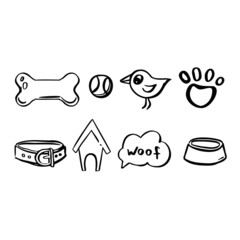 Line Set for Dogs bone bowl ball collar, symbol illustration sketch