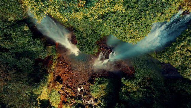 One of the hidden gems of the North island Bali Sekumpul Waterfall the highest and most beautiful waterfall Bali, Indonesia 4K Aerial view