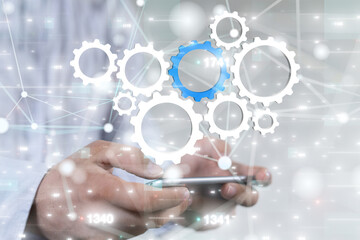 gear system data. Connecting lines and dots.Big data visualization