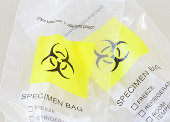 Biohazard specimen plastic bag
