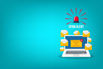 Spam. Spamming concept, a lot of emails on the screen of a smart phone. Email box hacking, spam warning. Vector illustration.	 - obrazy, fototapety, plakaty