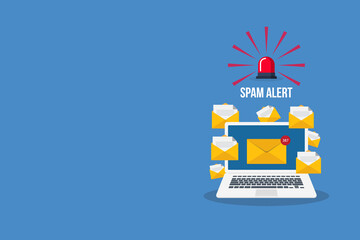 Obraz premium Spam. Spamming concept, a lot of emails on the screen of a smart phone. Email box hacking, spam warning. Vector illustration. 