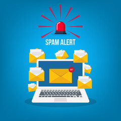 Spam. Spamming concept, a lot of emails on the screen of a smart phone. Email box hacking, spam warning. Vector illustration.  © madedee