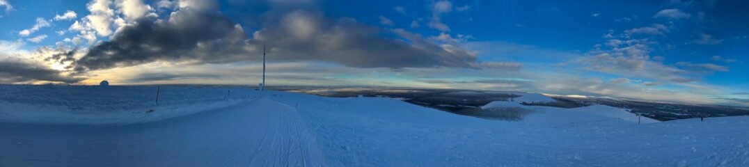 Endless landscape in Finish Lapland close to the ski resort of Ylläs during dusk