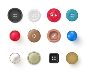 Collection realistic multicolored sewing buttons with holes vector clasp clothes accessories