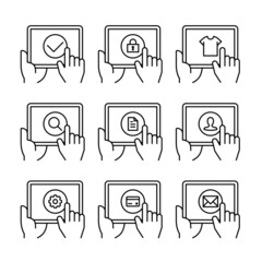 タブレットをタッチ 色々なアイコンセット