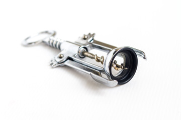 Silver metal corkscrew with two levers
