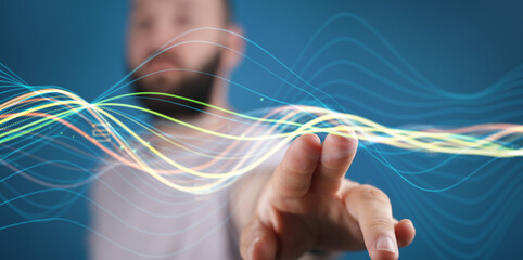 Digital cyberspace with particles and Digital data network connections concept