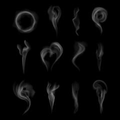 Realistic vertical cigarette smoke collection vector fog effect fire elements transparent mist steam