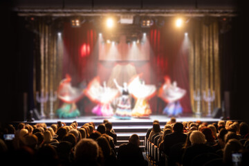 Texture blur and defocus, background for design. Stage light at a concert show. Artists perform on...