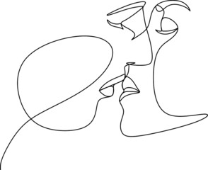 Abstract man and woman touch  by one line vector drawing. Portrait minimalistic style. Botanical print. Nature symbol of cosmetics. Modern continuous line art. Fashion print. Beaty salon