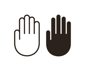 Hand icon. Stop hand symbol. Palm Outline. Hand outline and silhouette sign 