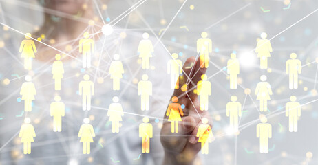 holding 3D rendering group of blue people