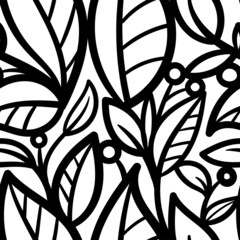 Seamless pattern with different leaves on white background. Vector print with plants.