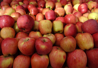 Apples  on a farmers market stall in the Aegean coastal town Turgutreis, in Bodrum, Turkey.    