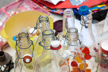 Group of empty old soda pop bottles
