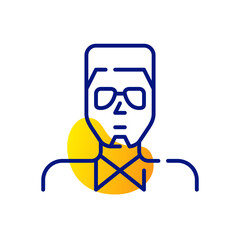 Stylish young man wearing glasses and a goat beard. Pixel perfect, editable stroke icon