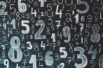 Background of numbers. from zero to nine. Numbers texture. Finance data concept. Mathematic. Seamless pattern with numbers. financial crisis concept. Business success.