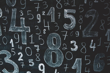 Background of numbers. from zero to nine. Numbers texture. Finance data concept. Mathematic. Seamless pattern with numbers. financial crisis concept. Business success.