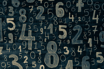 Background of numbers. from zero to nine. Numbers texture. Finance data concept. Mathematic. Seamless pattern with numbers. financial crisis concept. Business success.
