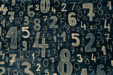 Background of numbers. from zero to nine. Numbers texture. Finance data concept. Mathematic. Seamless pattern with numbers. financial crisis concept. Business success.