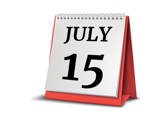 July 15. Calendar on white background. 3D illustration.