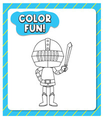 Worksheets template with color fun! text and knight outline