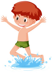 A boy wearing swimming pants