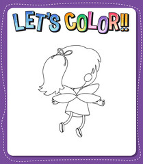 Worksheets template with let’s color!! text and angel outline