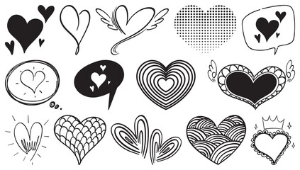 Black hand drawn hearts set