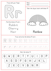 Children Learning Printable - Tracing, Coloring, and Writing Alphabet R