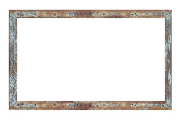 Old rusty metal rectangular frame. Vintage frame with rough texture. Copyspace. Space for your text.