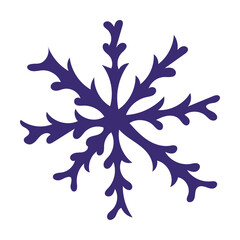 Hand drawn blue doodle sketch snowflake on white background.