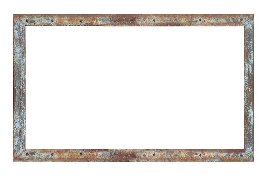 Old rusty metal rectangular frame. Vintage frame with rough texture. Copyspace. Space for your text.