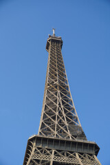 Eiffel Tower from Paris, photographed during a cloudy day from the spring of 2022, landmark in France.