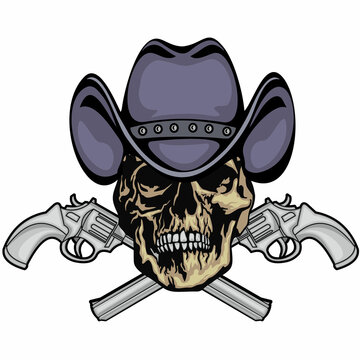 cowboys sign with skull in hat and guns, grunge vintage design t shirts
