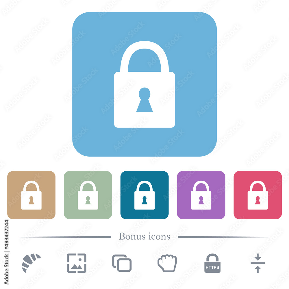 Aufkleber locked padlock with keyhole solid flat icons on color rounded square backgrounds