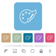 Paint kit outline flat icons on color rounded square backgrounds