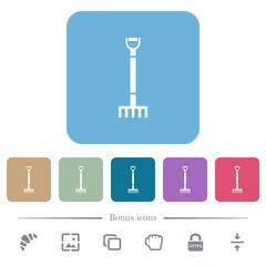 Single rake flat icons on color rounded square backgrounds