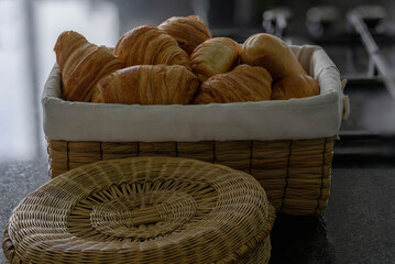 Delicious fresh puff pastry croissant for breakfast